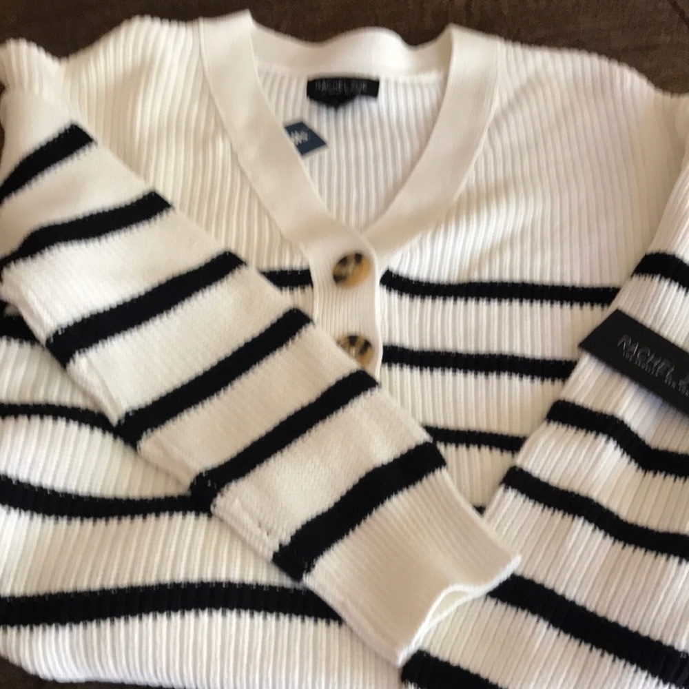 Rachel Zoe White sweater with black stripes